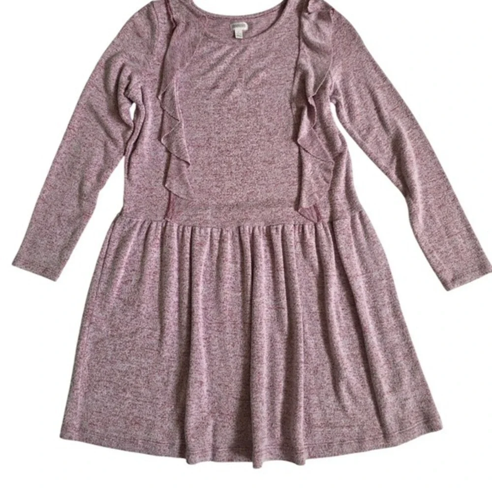 Gymboree Ruffle Front Knit Dress L 10-12 Pink Marl Long Sleeve Heathered Soft